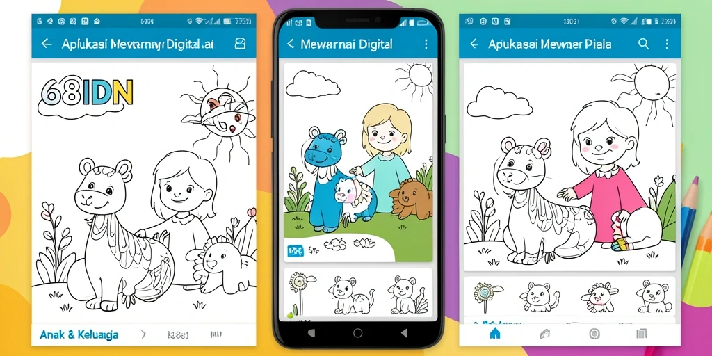 Tampilan antarmuka aplikasi 68IDN dengan fitur Mewarnai Digital yang menarik.