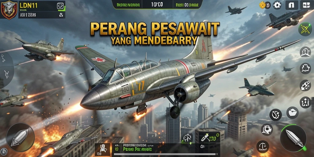 Tampilan antarmuka game Perang Pesawat yang menarik dan interaktif.