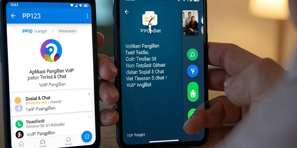 Antarmuka pengguna aplikasi PP123 saat melakukan panggilan VoIP.