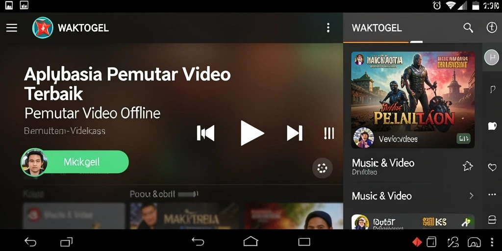 Antarmuka WAKTOGEL dengan fungsi Pemutar Video Offline yang praktis.