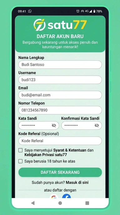 Tampilan halaman daftar satu77