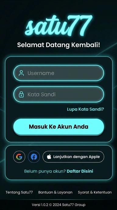 Tampilan halaman login satu77